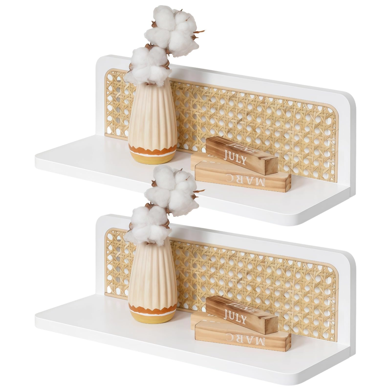 Wooden Floating Shelves, 2PCS Creative Rustic Rattan Wall Mounted Storage Shelves Wall Shelves Boho Wall Decor for Home