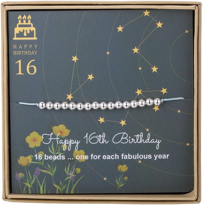 Sweet 16 Gifts for Girls - Sterling Silver Bead Bracelet for 16th Birthday Gift, Adjustable Jewelry 7" - 9" Cord