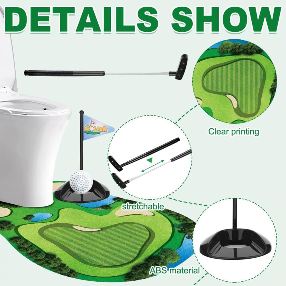 Set di Giochi da Golf per WC, Mini Golf in Bagno con Tappetino da Putting - 7 Pezzi