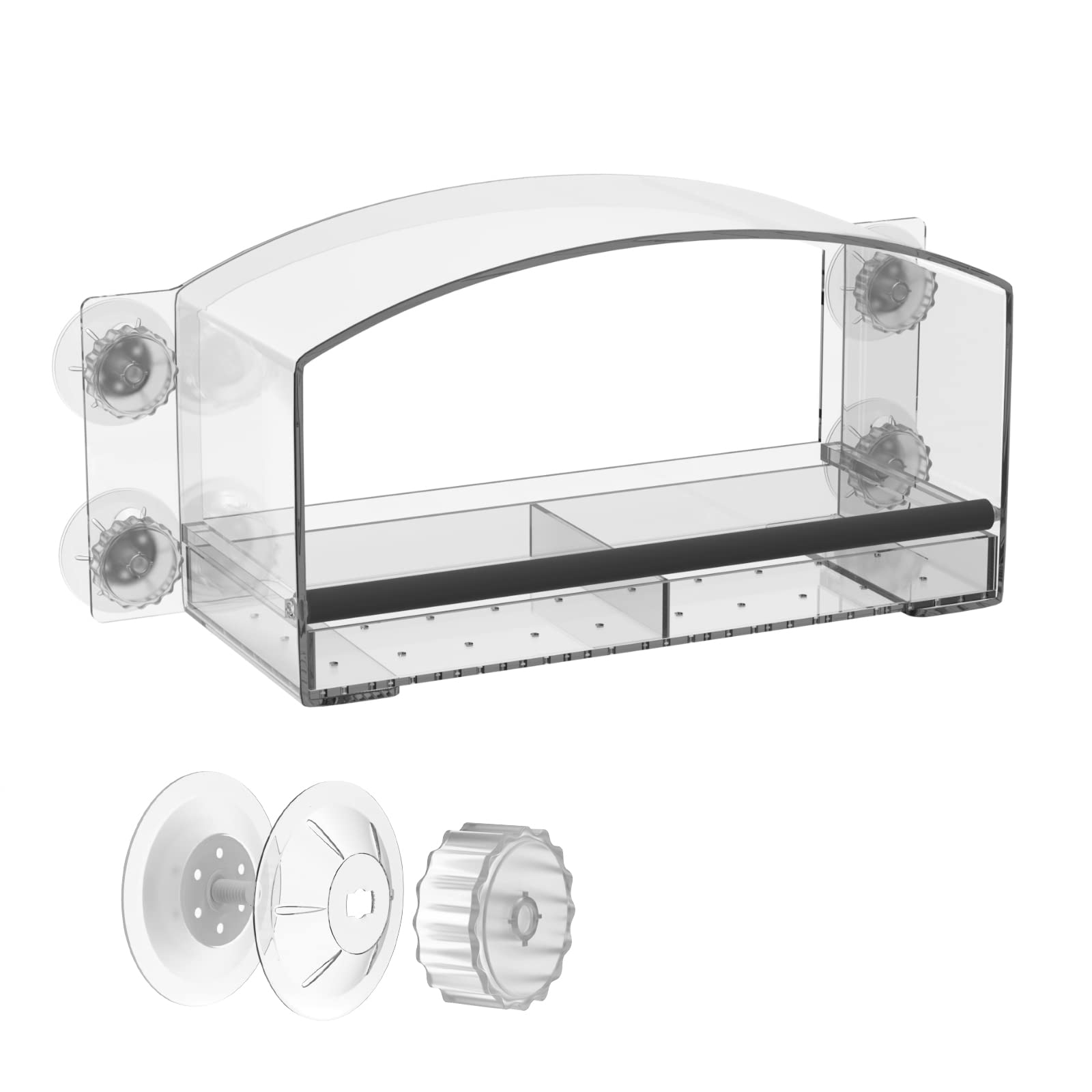 HYCENCYWindow Bird Feeder Window Bird Feeders with Strong Suction Cups Clear Transparent Bird Feeder for Window Mount Bird Feeder Removable Tray with Drain Holes