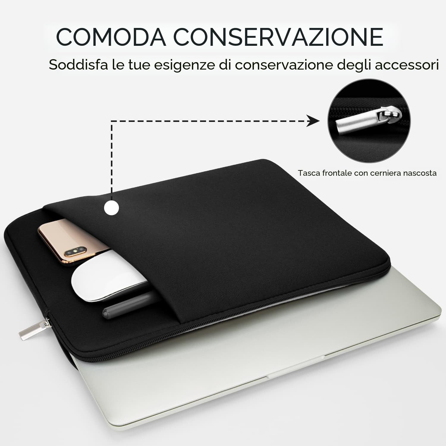 Custodia per Laptop 15-16 Pollici Imbottita Protettiva Antiurto con Tasca per Accessori Compatibile MacBook Air/Pro