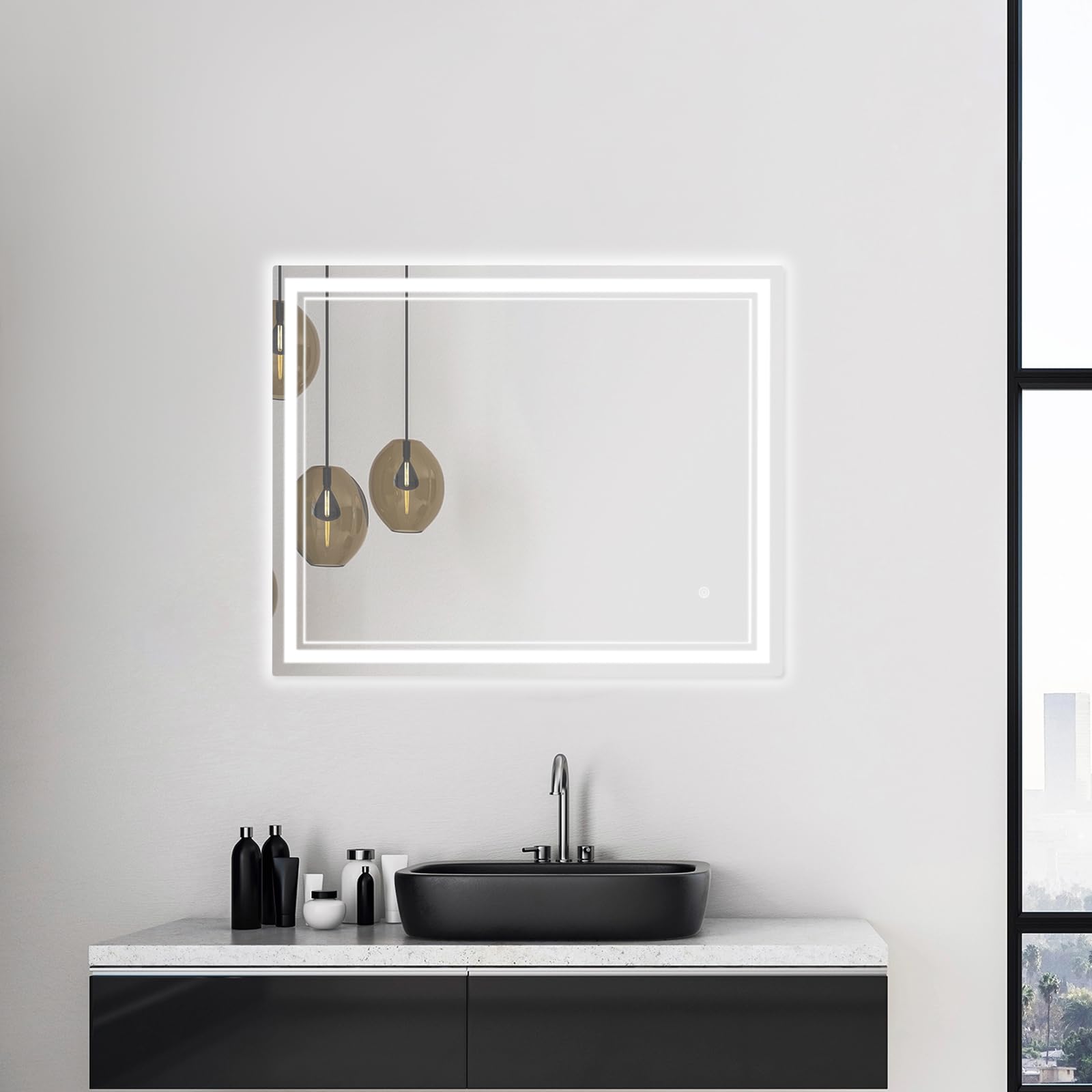Espejo de baño LED, 70 x 90 cm, con iluminación, 3 modos de iluminación ajustables, montaje en pared, espejo de baño inteligente, sin empañamiento