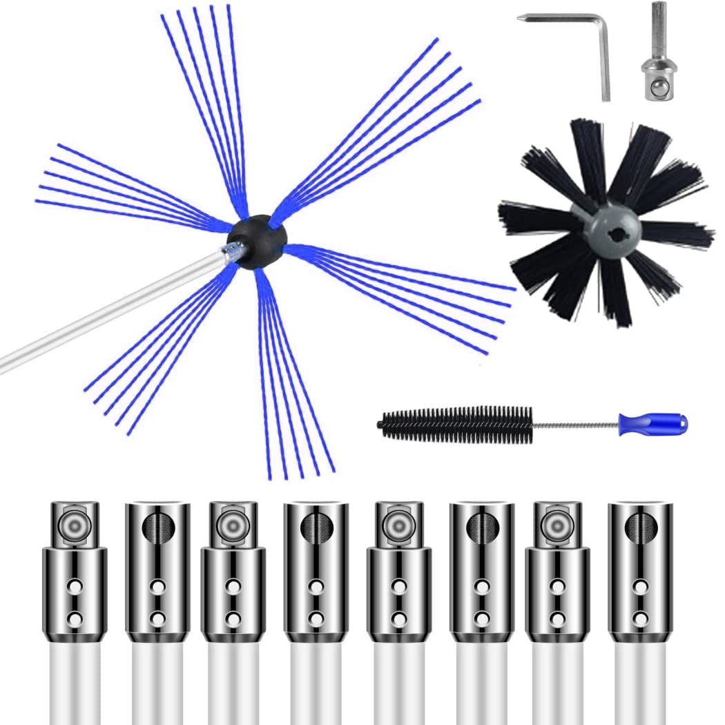 Kit de Deshollinador con Varilla Flexible de Nailon y Cabezal de Cepillo, Kit de Cepillo de Chimenea como la Industria Mecánica para Dividir Tuercas, 10m