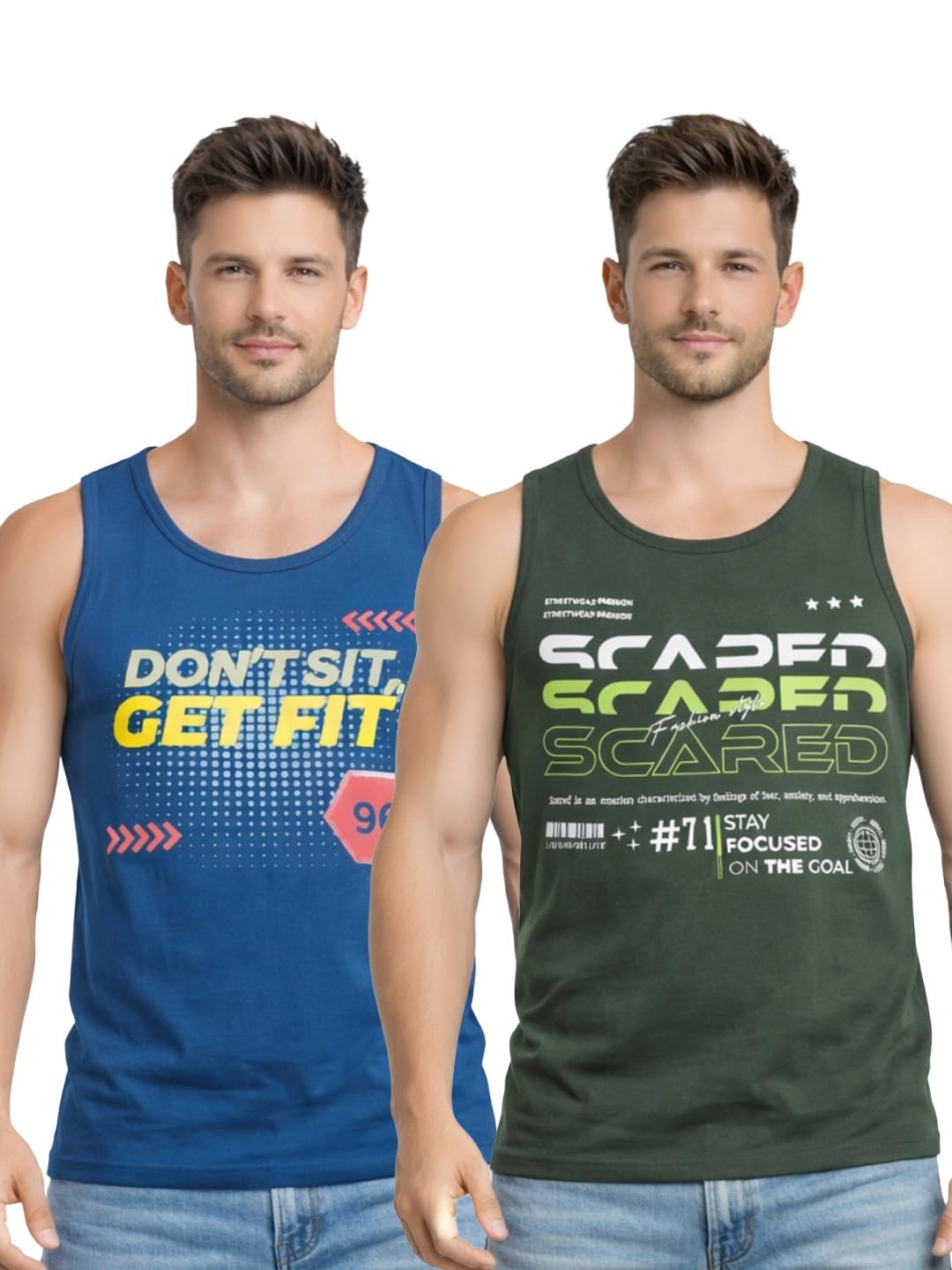 Digsel Men Printed Round Neck Gym Vest | Sleeveless Workout Tank | Stretchable Cotton Pack of 2-picture-54