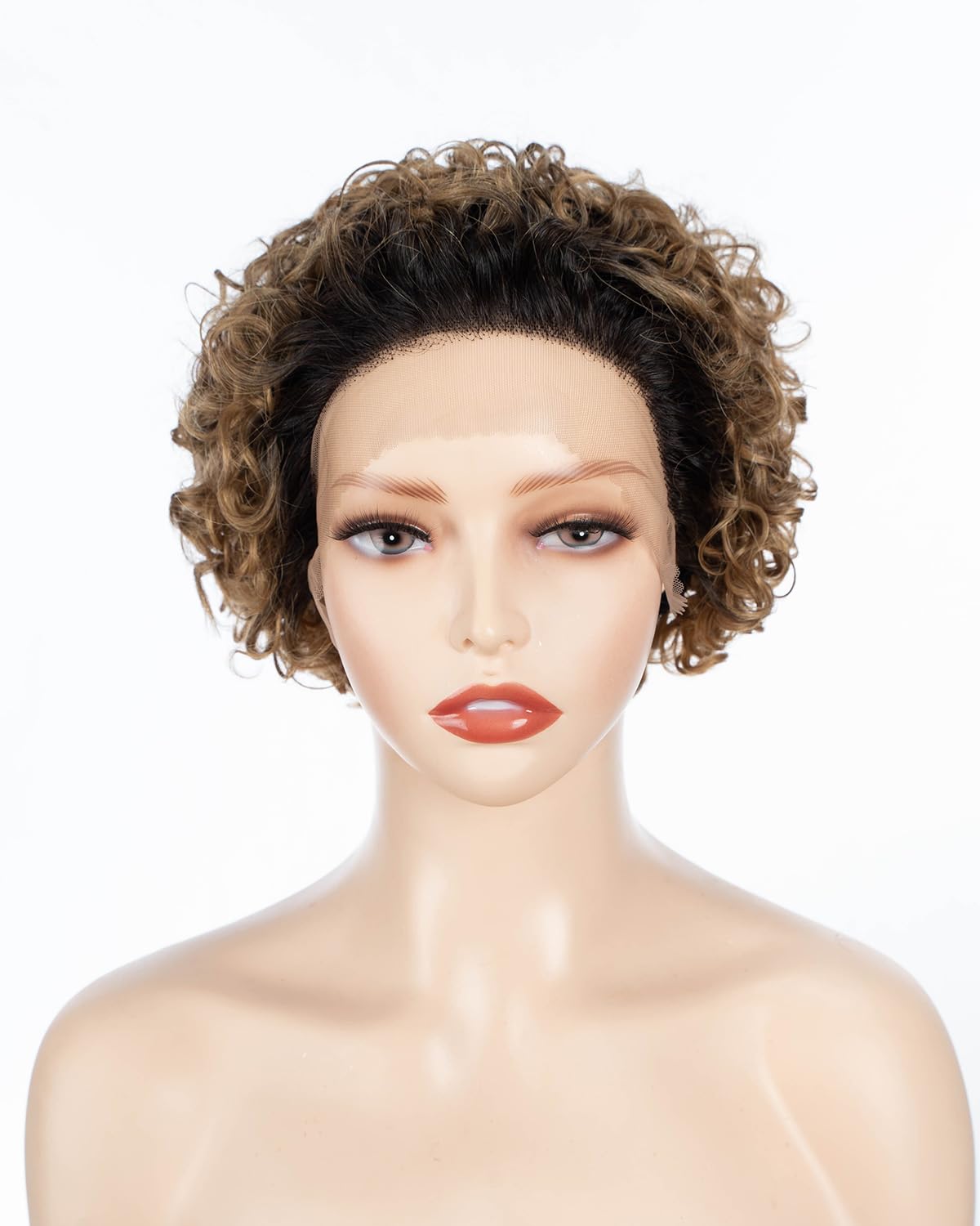 JOEDIR LUX 8 Inch 13 * 2 Forehead Lace Curly Wig for Women Indian Hair Can Be Combed Baby Hair Omber Black Ginger