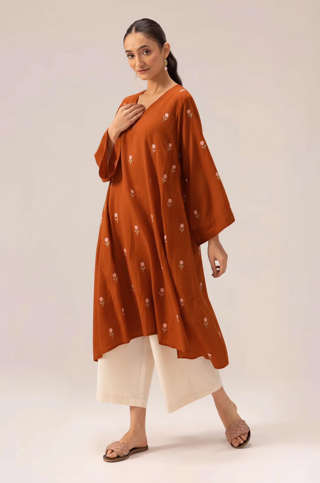 ANNI Designer Women's Rayon Viscose A-Line Printed Kurta with Palazzo (QUSHI Rust_M_Rust_Medium) 1