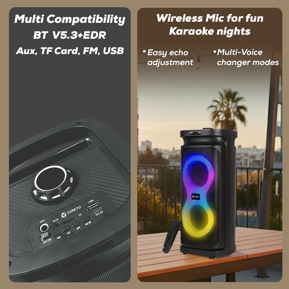 Toreto Party Speaker: Bluetooth & Karaoke! -4