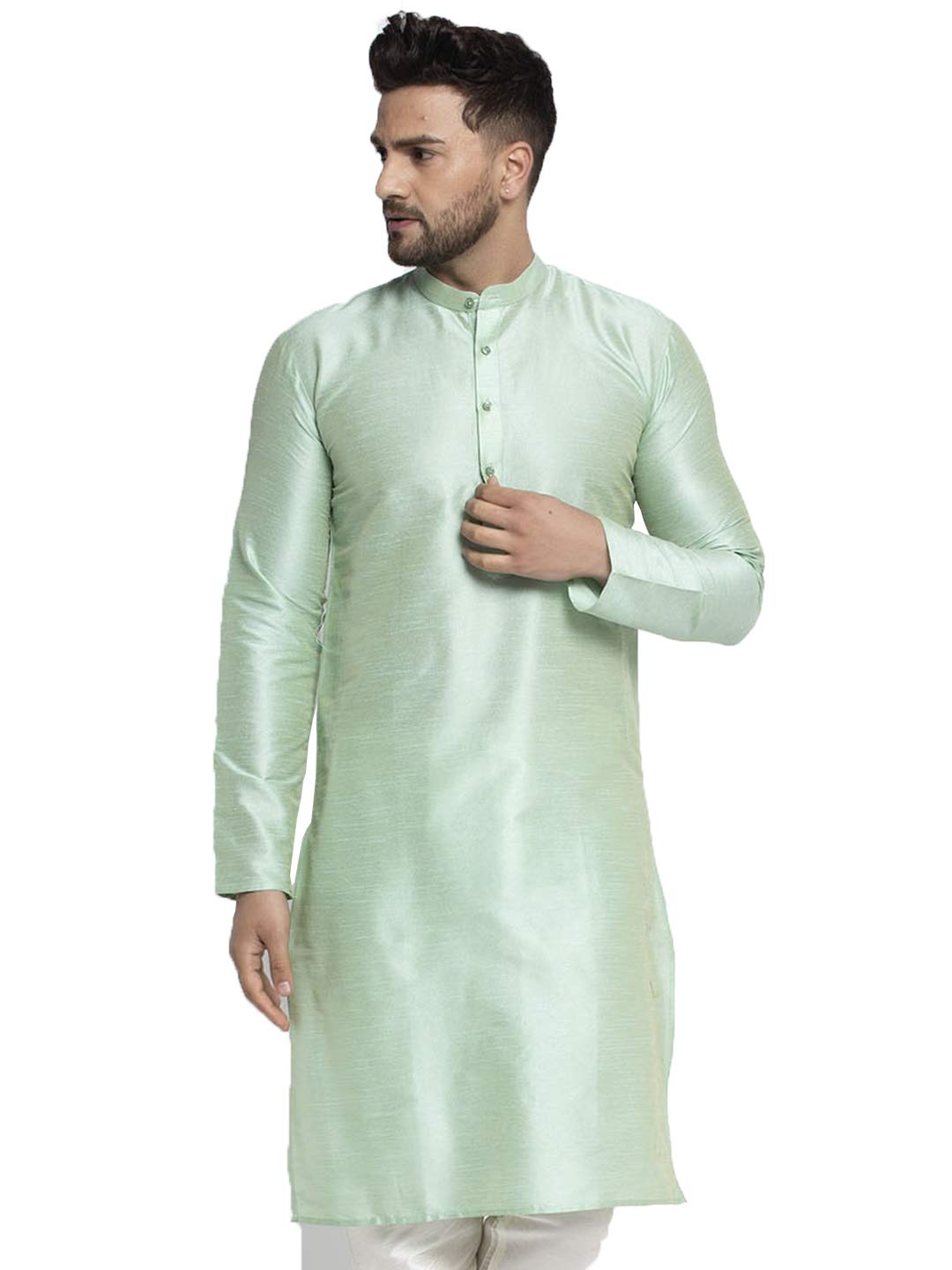 Jompers Men Solid Dupion Silk Kurta(Green, Xl)
