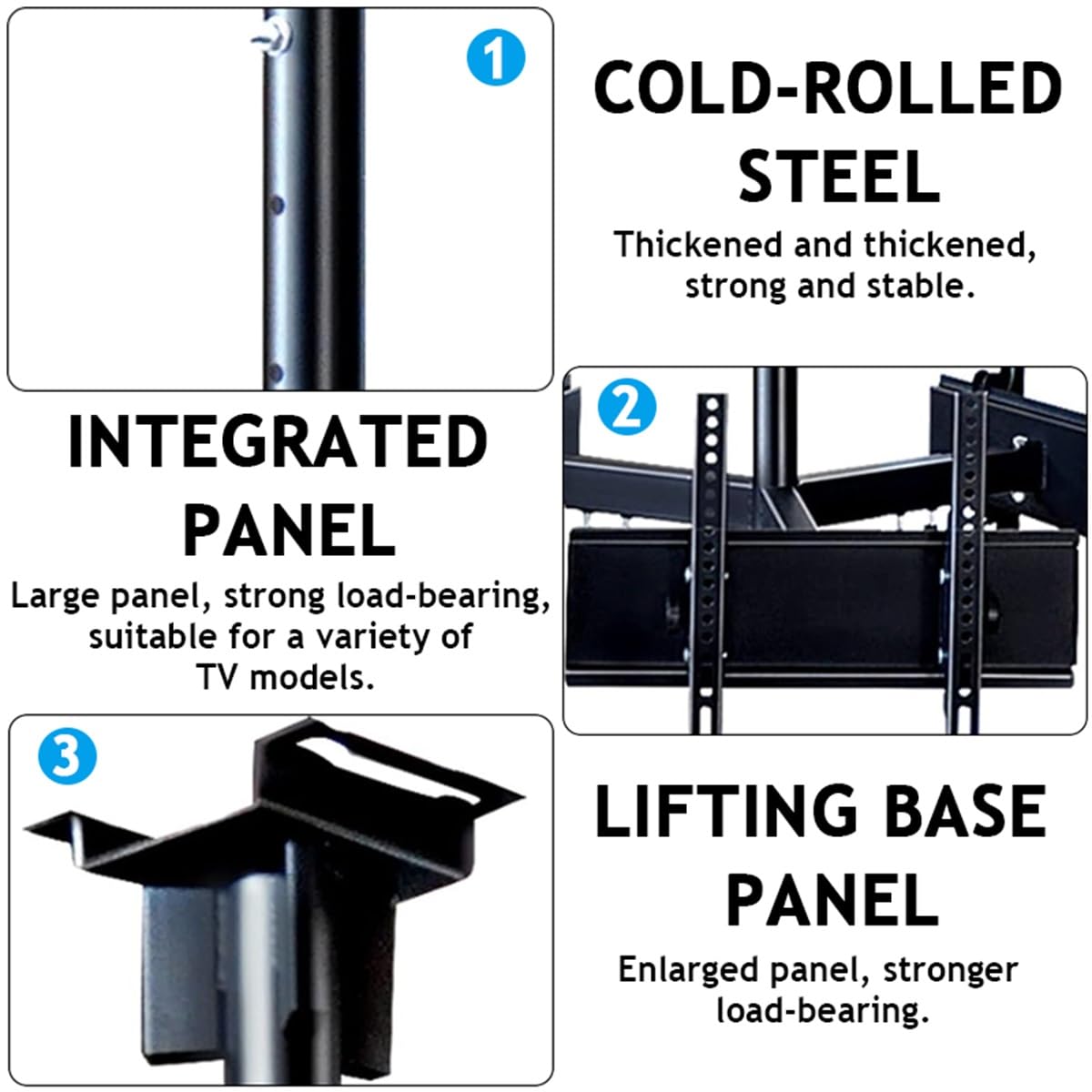 Soporte de TV de Techo de 3 Lados - Soporte de TV Colgante de Techo con 7 velocidades de Altura Ajustable, Compatible con la mayoría de televisores de 32 a 75 Pulgadas