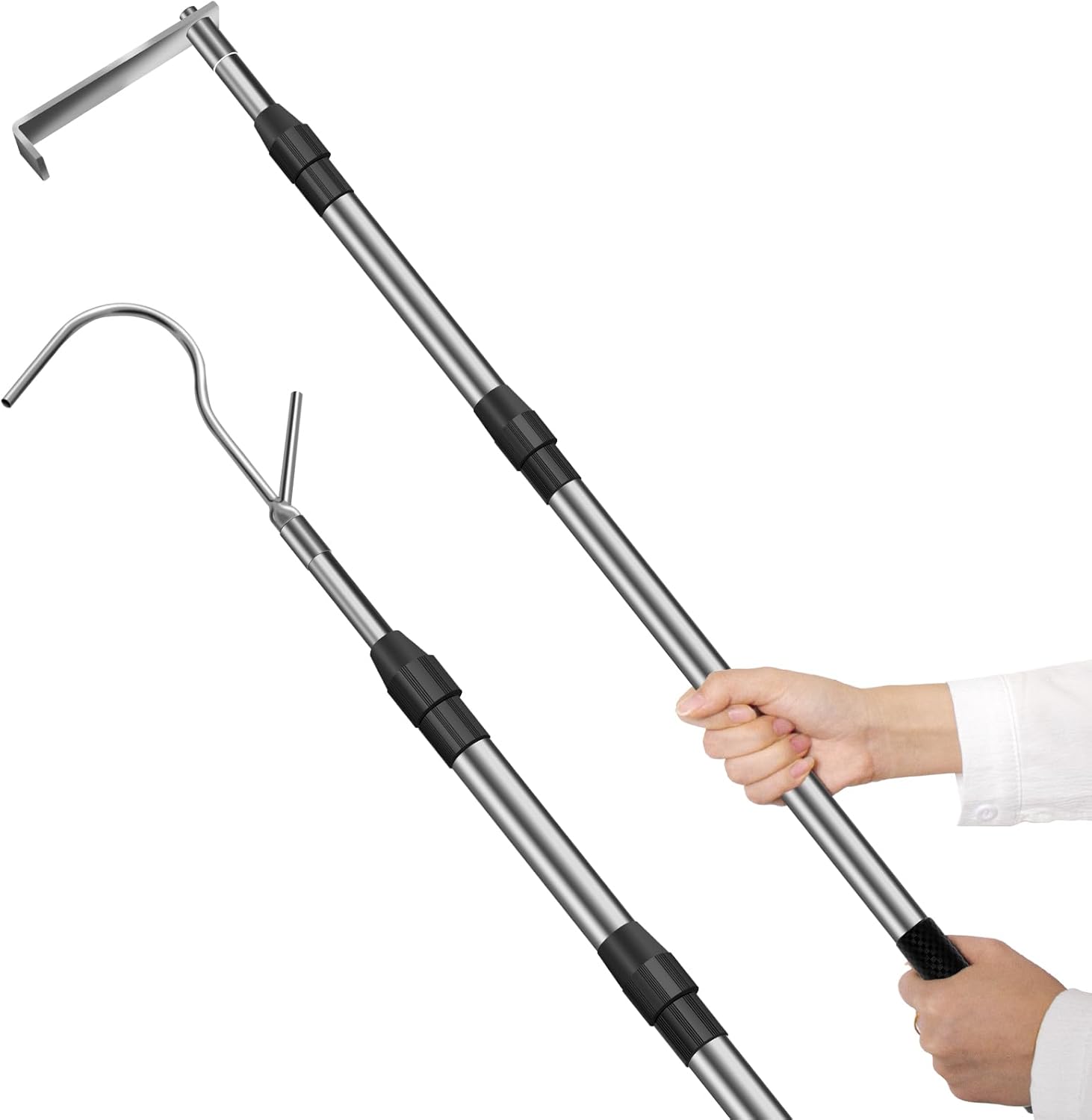 Cargo Grabber Pickup Truck Bed,6.3 FT Truck Cargo Retriever,Heavy Duty Truck Bed Accessories, Truck Bed Reach Tool with 2Hooks 6.3FT black