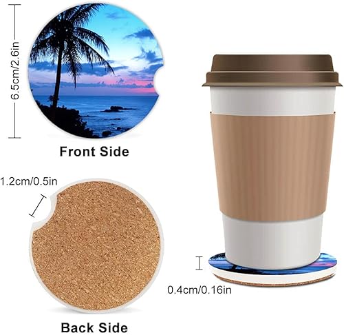 Miniatura 2 de Portavasos de cerámica para mujereshombres, portavasos absorbentes para automóvil con muesca de dedo de 2.56 pulgadas, paquete de 2, escena de playa