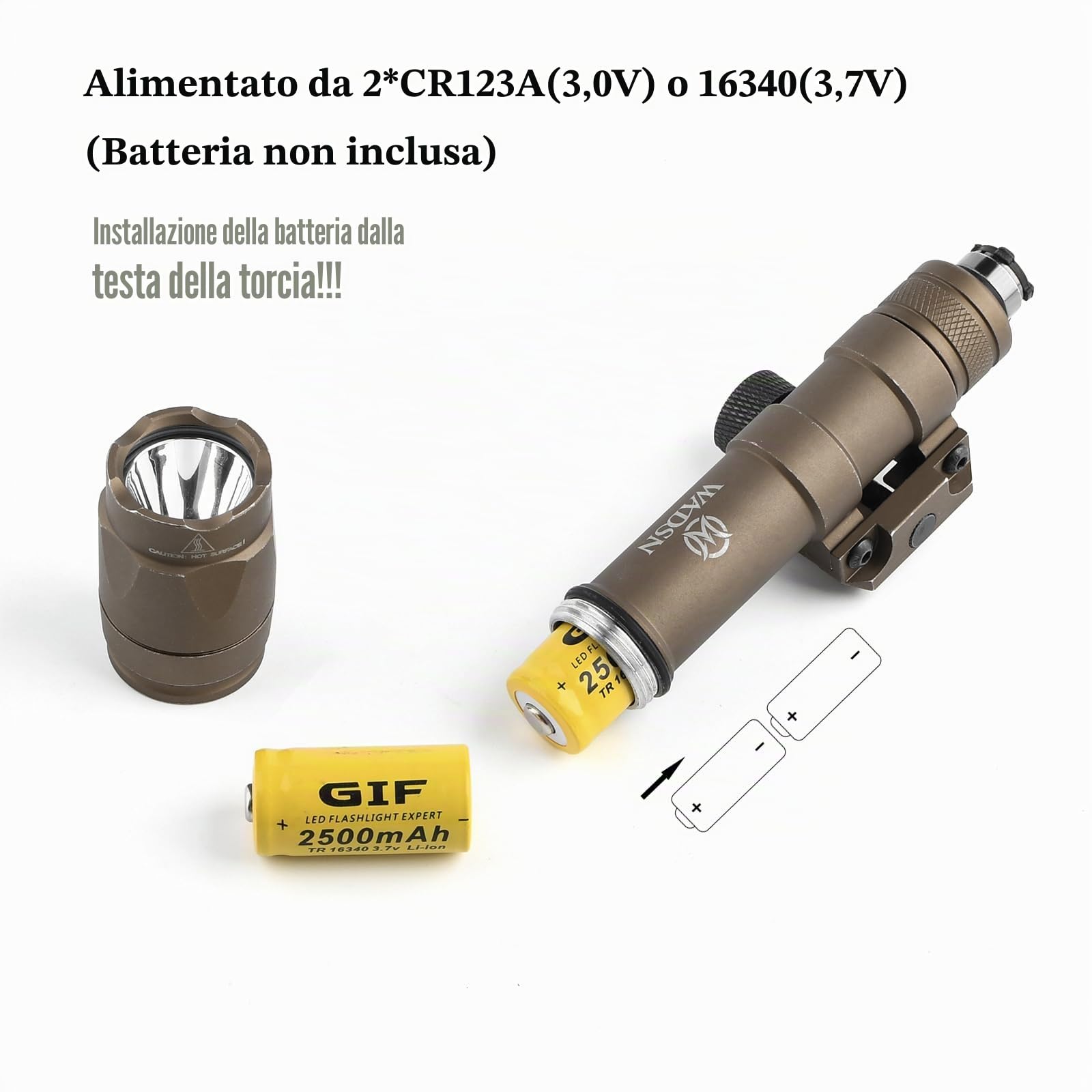 M600C Torcia Lanterna tattica con interruttore a pressione, lanterna da ricognizione a 600 lumen per il sistema ferroviario Mlok Keymod 20 mm Picatinini (Marrone)