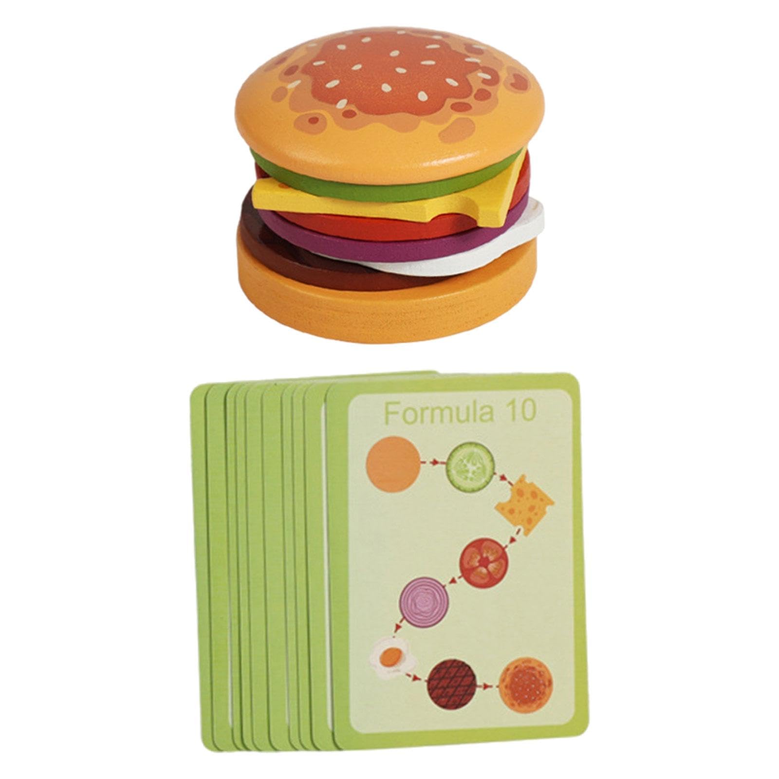 Amagogo Wooden Food Stacking Toy Play Food Set for Kids for Toddlers Preschoolers, Hamburger
