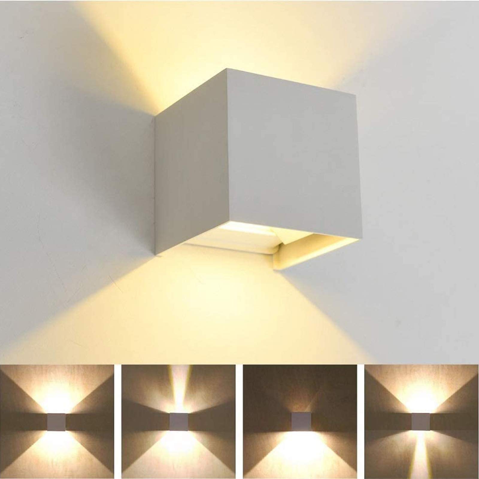 FUPE 4 Pezzi Applique da Parete Esterno/Interno LED Cubo Lampada da Parete Moderne Bianco 12W 4000K Luce Naturale IP65 Impermeabile Applique Esterni Muro Quadrata Angolo del Fascio Regolabile