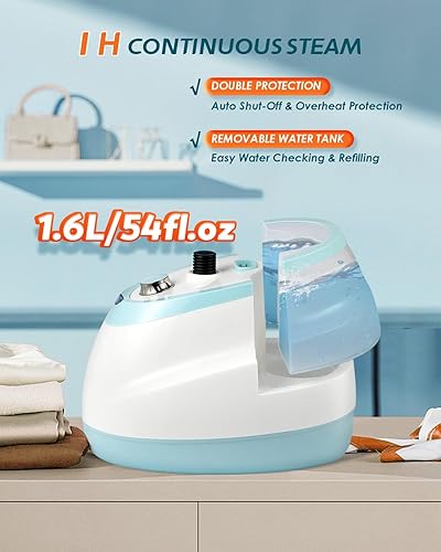 Miniatura 3 de Vaporizador de ropa de pie, solución de planchado plana y colgante para todas las telas, calentamiento rápido en 25 segundos para vapor de 1 hora,