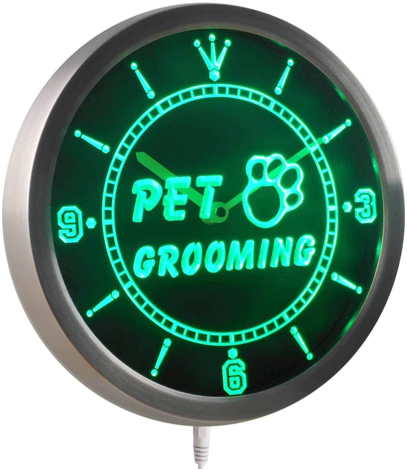 ADVPRO nc0291-b Pet Grooming Dog Cat Shop Neon Sign LED Wall Clock