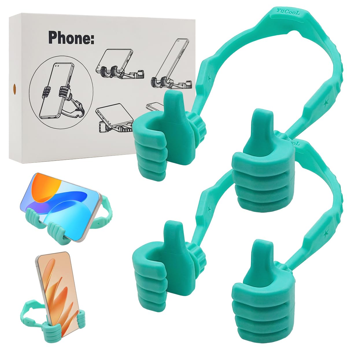 YuCool Cell Phone Stand Gifts for Mothers Day Mom Wife Adults - 2 Pack Thumb Up Lazy Phone Stand Cell Phone Holder for Desk Stocking Stuffers Birthday Gifts for Girls Boys Teenagers, Green