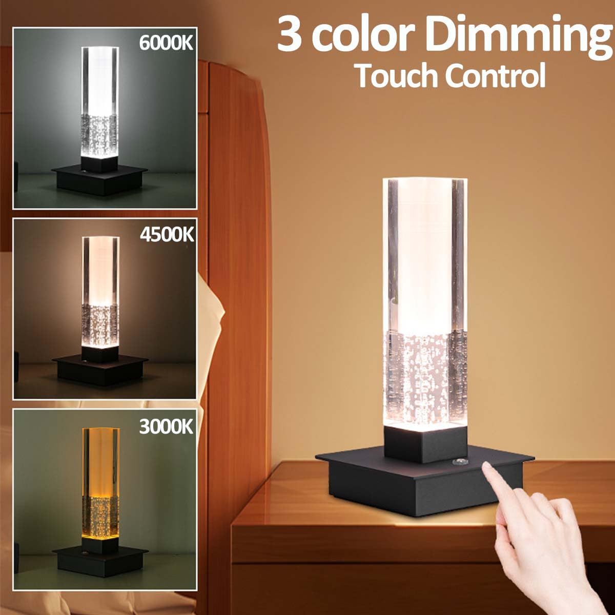 LED Akku Tischleuchte, Kabellose Tischlampe Aufladbar Dimmbar Touch-Control mit 3 Farbtemperatur Nachttischlampe USB Lampe Aufladbar Leselampe für Abendessen, Lesen, Schlafzimmer, Garten