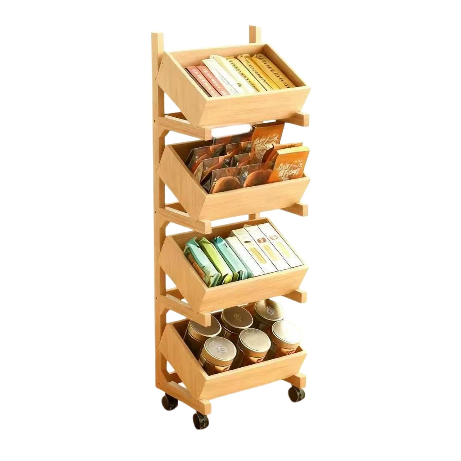 ZYYANSHOP Kitchen Storage Cart 4-Tier Rolling Utility Cart Movable Bookshelf and Vegetable Storage Shelf(Yellow)