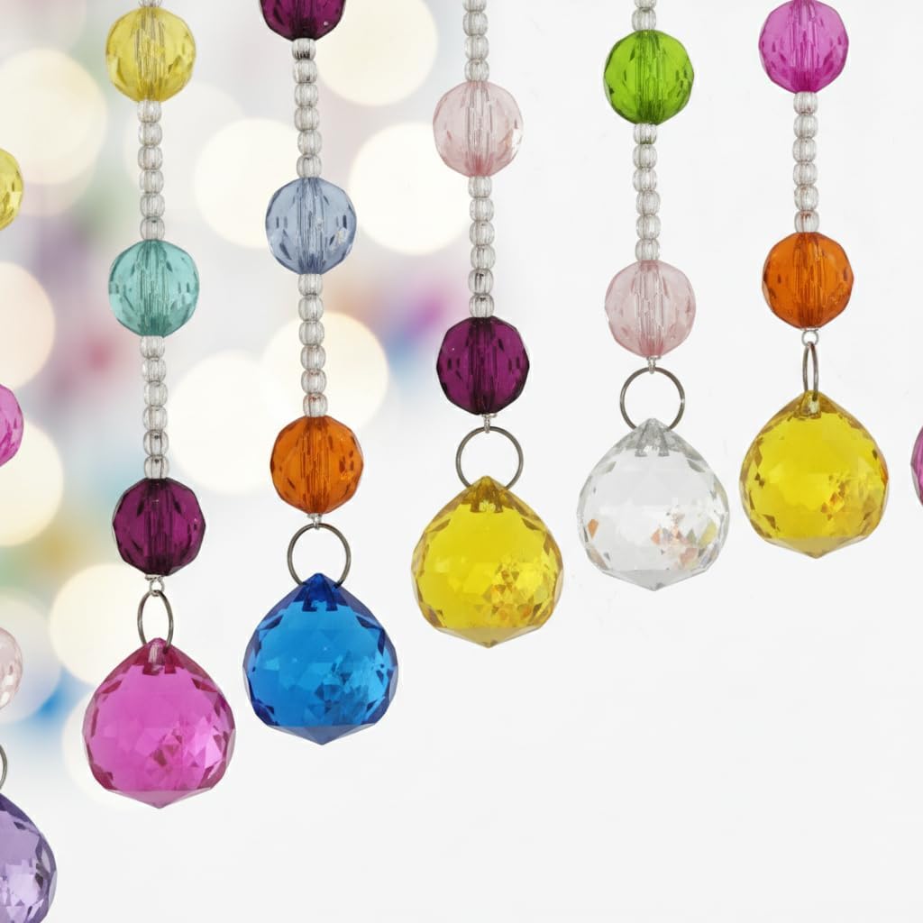 Acrylic Multicolor Beaded Door Curtain, Self-Adhesive Door String Beads Curtains for Doorways Hippie Window Closet Door Way Bead Hangings Curtain Arched Bedroom Hallway String Curtains(25 Strings)