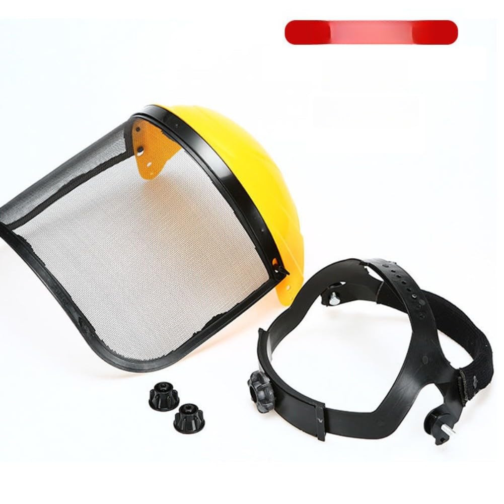 Malla protectora facial de malla de acero con marco de PP, protector de cabeza ajustable para jardinería, poda de árboles y césped, alta visibilidad y transpirabilidad, amarillo