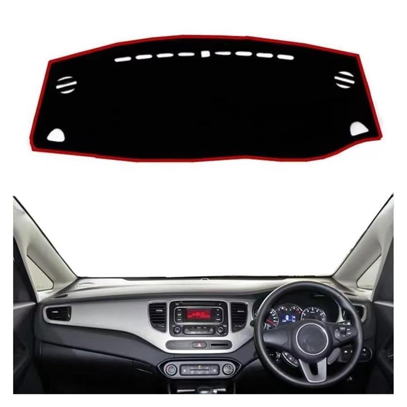 Dashboard Matte Für KIA Für Carens RP 2013-2019 Zubehör Dashboard Abdeckung Matte Pad Innen Instrument Sonnenschirm Teppich Center Konsole Armaturenbrett Matte(Black(Red Edge) RHD)