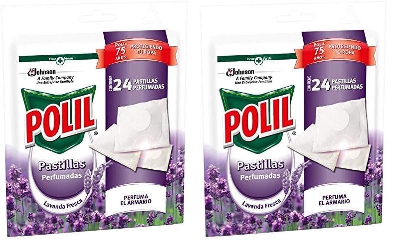 Polil® Pastillas Lavanda Fresca, Perfuma el armario y protege tu ropa, 24 Unidades (Paquete de 2)