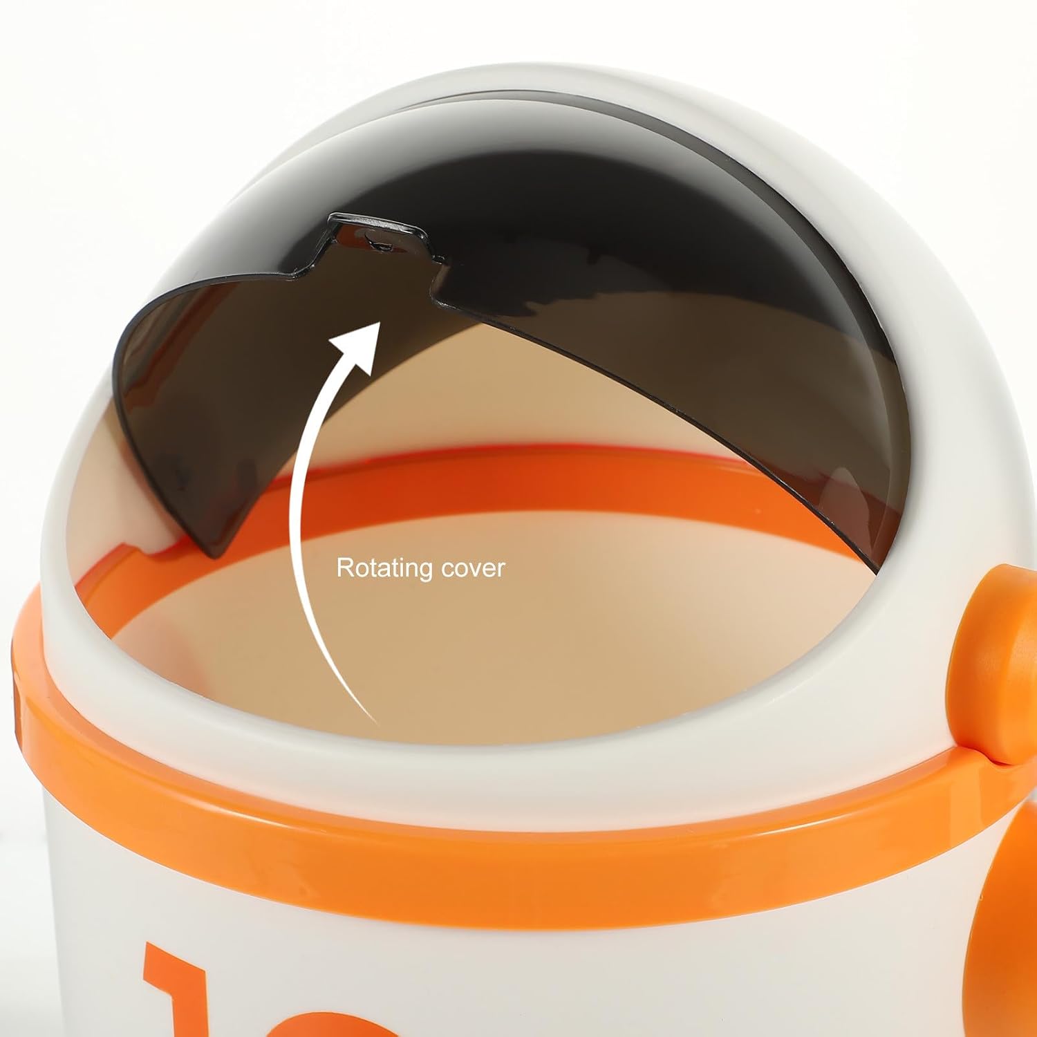 BESTYASH Mini Cartoon Astronaut Desk Trash Can with Lid and Brush, Small Desktop Wastebasket for Bedroom and Office, Orange Plastic Storage Bin for Desk Organization