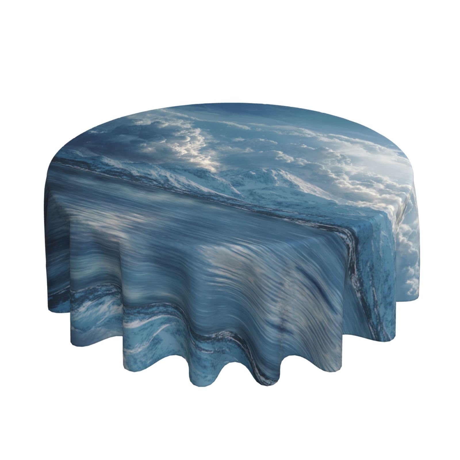 ESNAIUVCD Snow Mountain Cloud Sea print Round Tablecloth Waterproof Washable Wipeable Resistant Polyester Circular Table Cover for Dining Room Kitchen Indoor Outside 60"