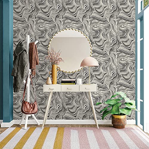 Tempaper X Novogratz Waverly White & Black Zebra Marble Removable Peel And Stick Wallpaper, 20.5 In X 16.5 Ft, Made In The Usa #TOP3