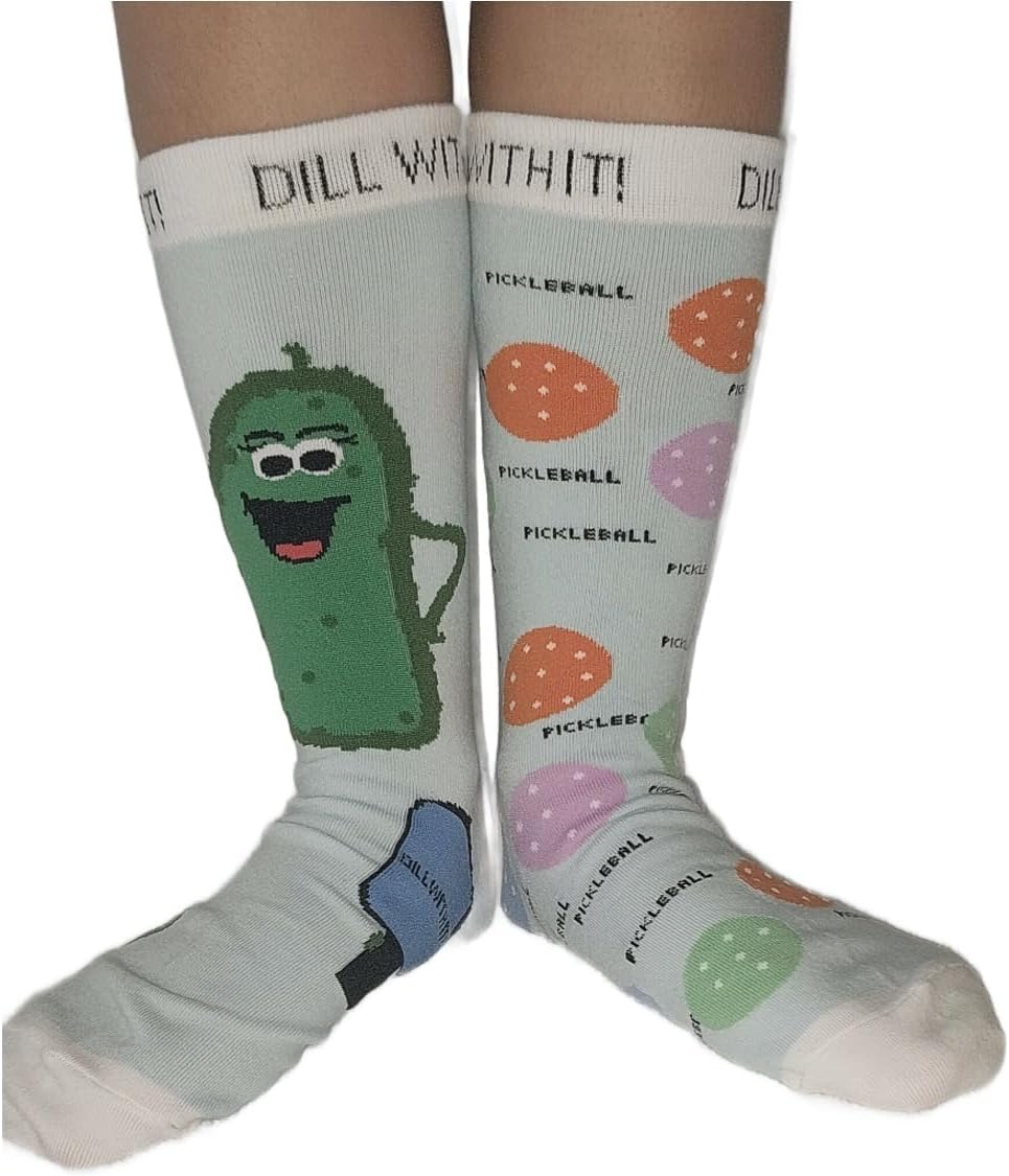 Mixin Itup Pickleball Socks Collection, Non-Matching Pairs, 3-Pack Adult Sizes, Novelty Court Designs