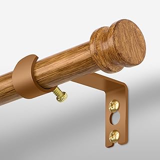TKZTKZ Sturdy Durable Curtain Rod:Faux Wood Curtain Rods for Windows 18-45",Adjustable Heavy Duty Curtains Rod for Bedroom/Kitchen/Apartment/Door,Small Decorative Farmhouse Boho Drapery Rods,All-Metal