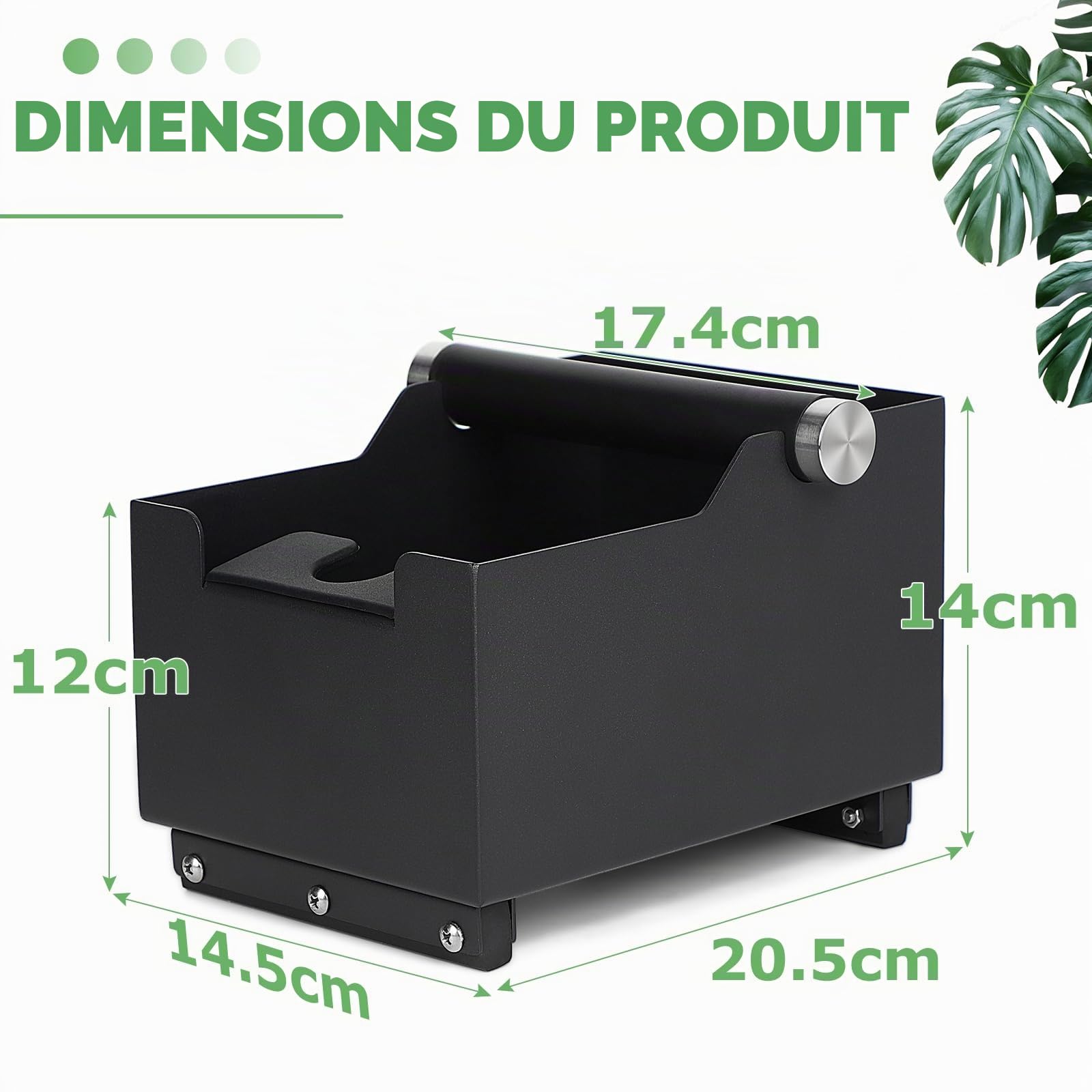 EFUTURETIME Boite Marc de Café 20 cm x 14,5 cm x 14 cm et Fonctions de Station Tassage, Bac a Cafe Knock Box avec Barre de Frappe Amovible pour Expresso