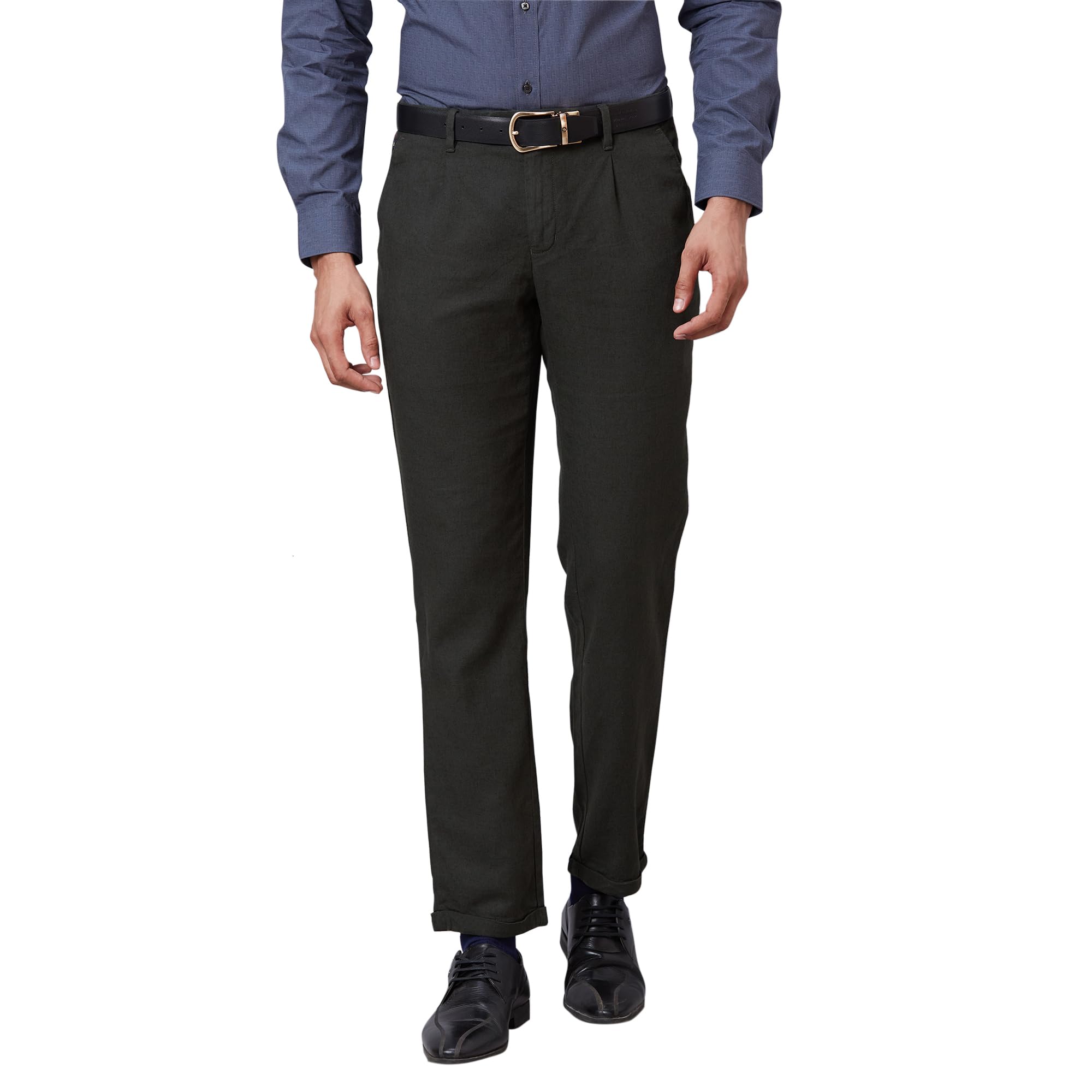 raymond Men's Solid Pattern Slim Fit Linen Blend Double Pleat Casual Trouser-picture-33