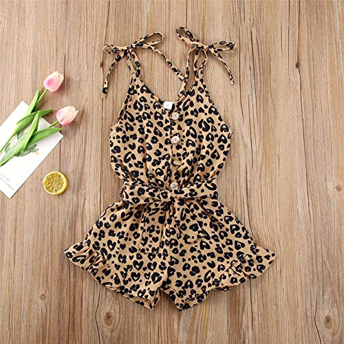 Rtnnsbbfcm Toddler Baby Girl Leopard Printing Romper Bodysuit Sleeveless Suspender Straps Ruffle Jumpsuit Outfit (Beige, 4-5T) - Thumbnail 5