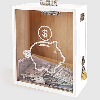 Clear Piggy Bank with Lock, Large Money Saving Money Bank Box Container for Cash Saving, Openable Clear Money Coin Change Bank Container Penny Piggy Bank for Adults Kids, White