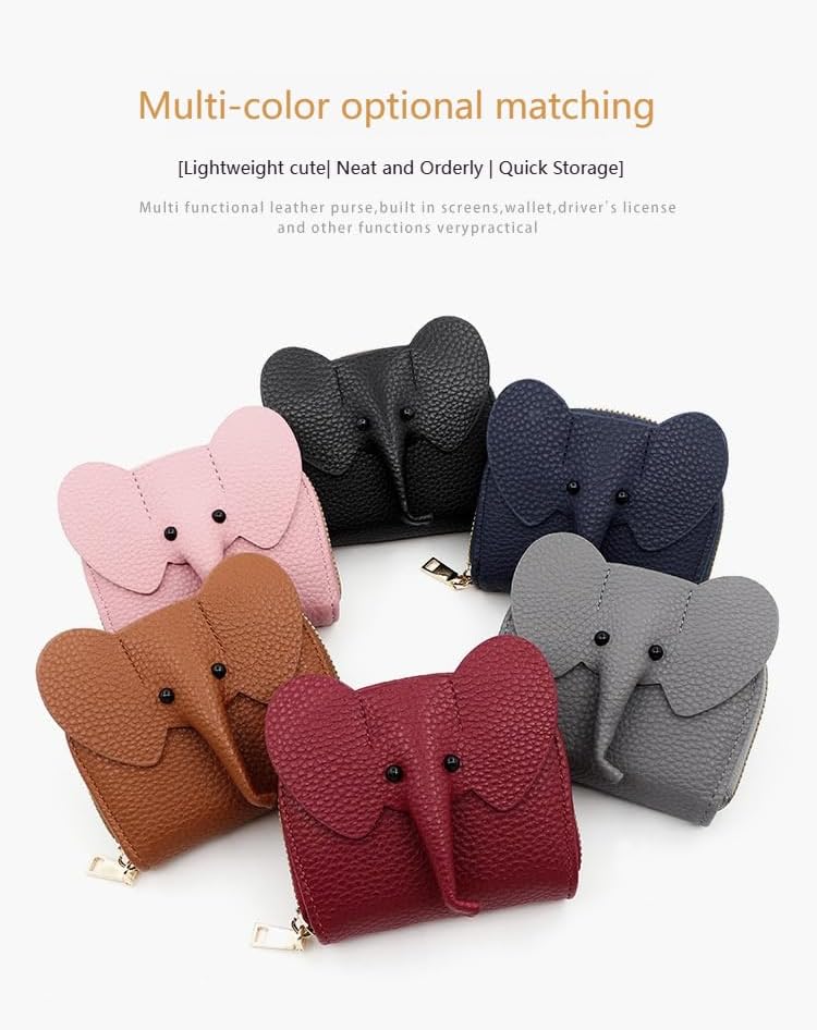 Wallet Card Holder, RFID Blocking Purse,Cute Elephant Small Minimalist Leather Credit for Women, Girls, Ladies (Brown) - Image 3
