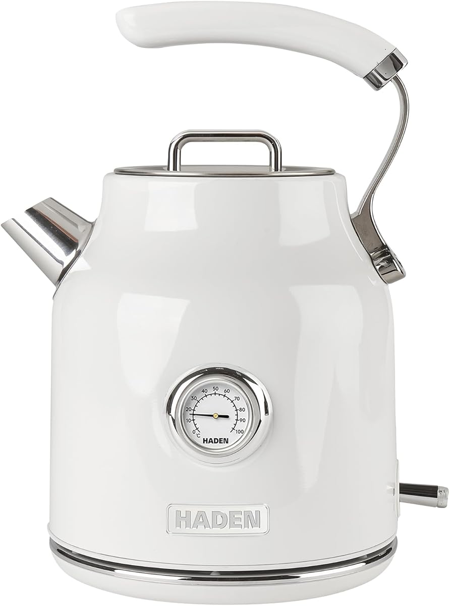 Haden Dorset 1.7 Liter Stainless Steel Electric Kettle, Hot Water Kettle with 360-Degree Base and Auto Shutoff, Ivory & Chrome