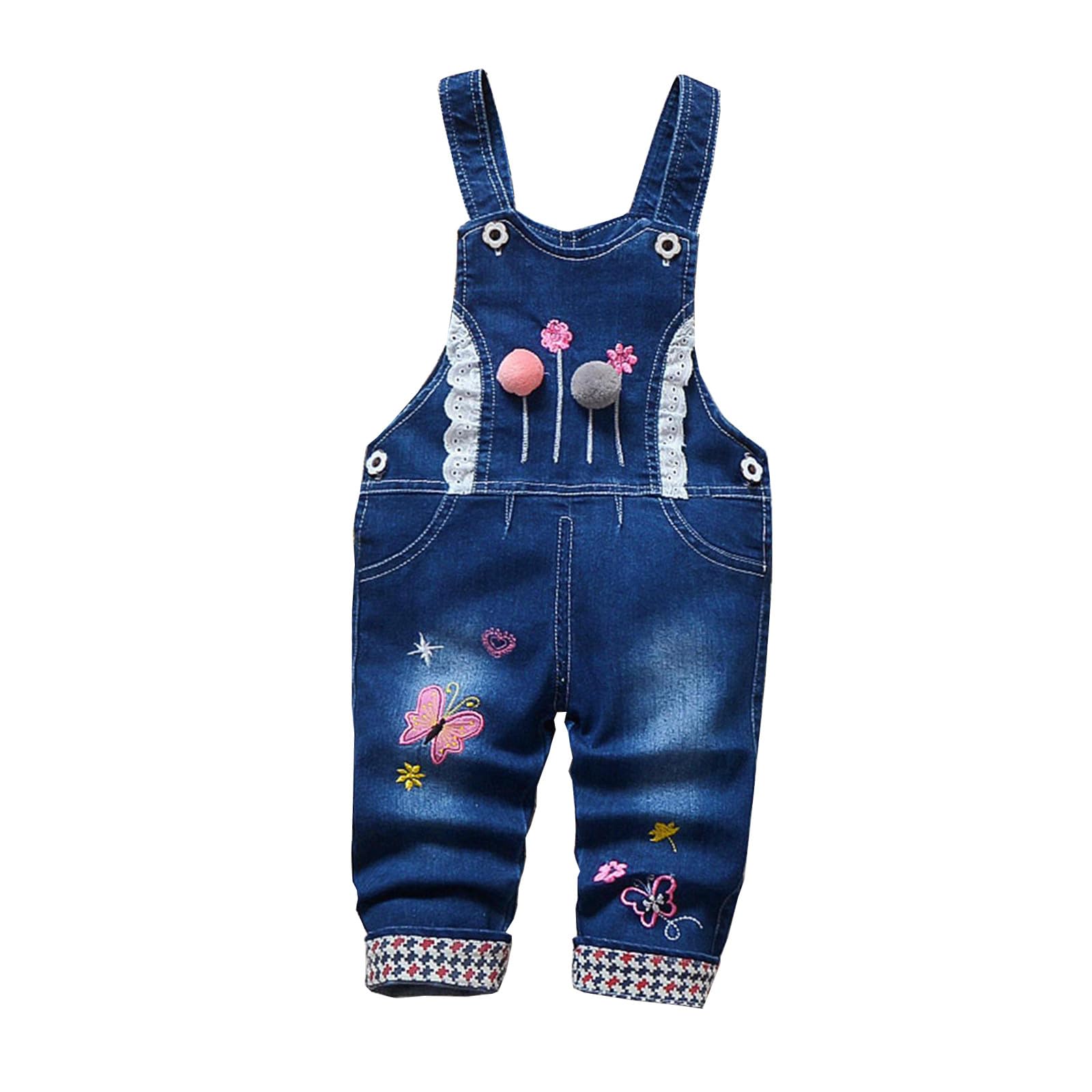 Generic Baby Denim Overalls Adjustable Jean Overalls 3D Cute Cartoon Butterfly Outfits Toddler Overalls Jumpsuits Bib Shortalls, Blue-1990