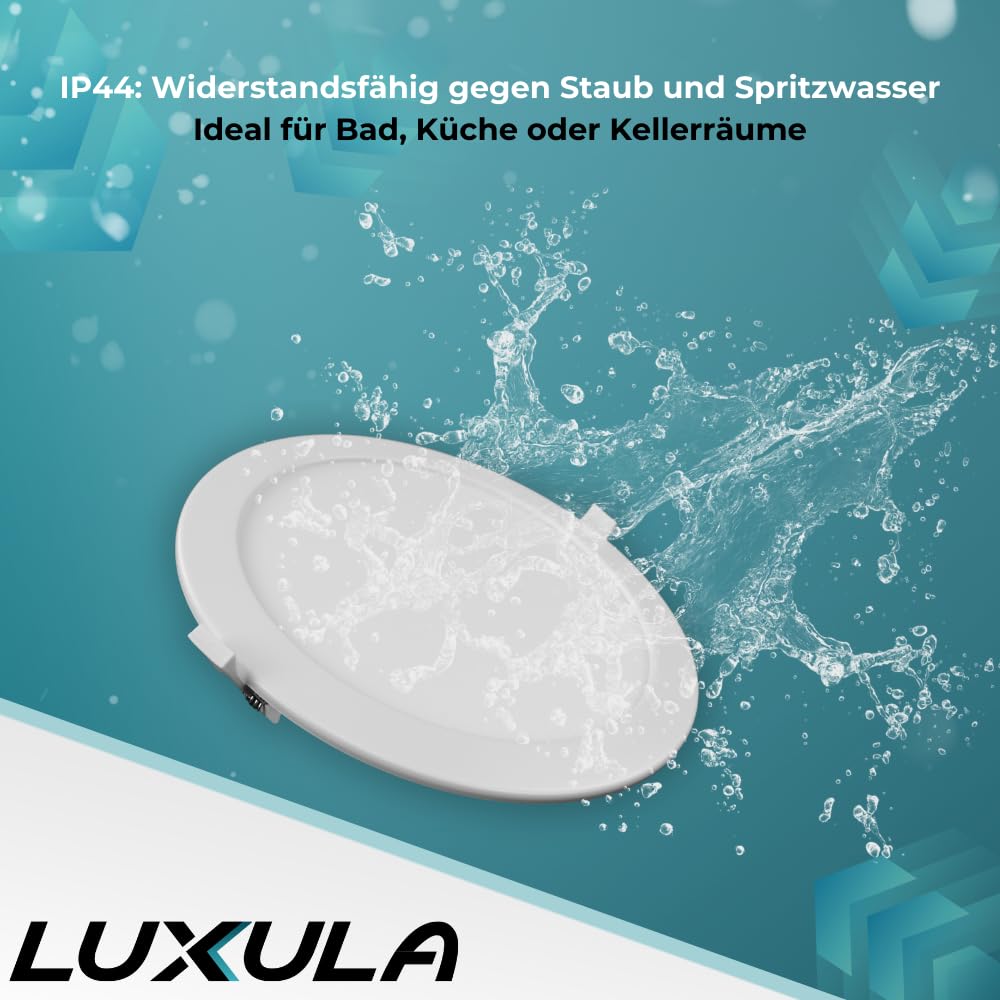 LUXULA 6x Einbaustrahler LED Spots 230V dimmbar - Warmweiß Neutralweiß Kaltweiß einstellbar - 24W 2565lm CCT Deckenspots flach Deckenstrahler IP44 Spotlight - matt weiß rund - 240x32mm