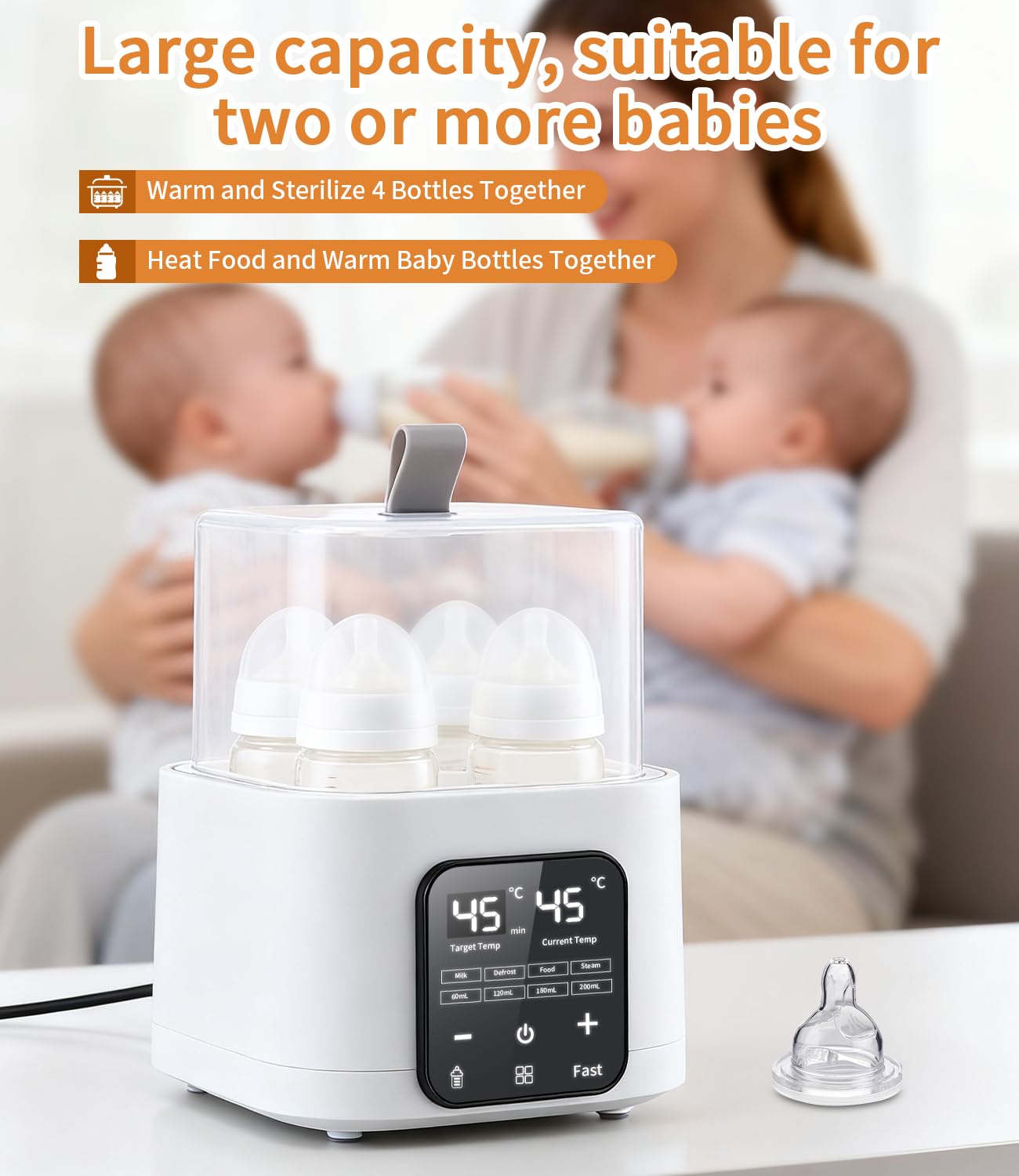 6 in 1 Scaldabiberon Scaldabaschette per Bambini,Sterilizzatore per Biberon, conservazione del calore per 48 ore, touch screen a LED, telecomando, può riscaldare 4 bottiglie contemporaneamente