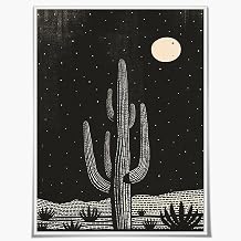 Yostyle Boho Canvas Black and White Wall Art Prints Mid-Century Modern Moon Plant Cactus Botanical Prints Minimalist Western Wall Decor for Bedroom Living Room 12x16in unframed