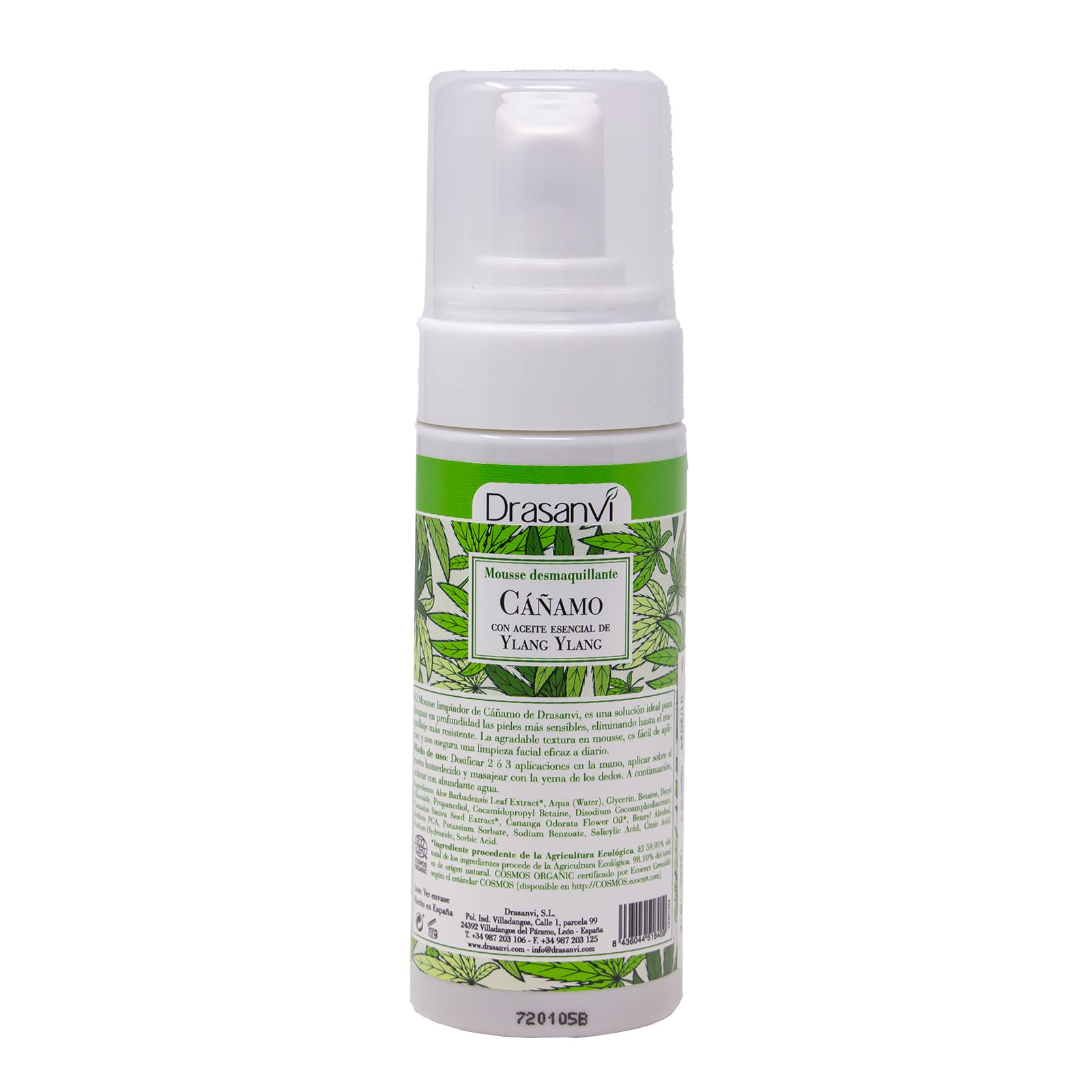 DRASANVI MOUSSE LIMPIADOR DESMAQUILLANTE CÁÑAMO CERTIFICADO BIO - Aloe Vera + Extracto de Cáñamo + Aceite Esencial de Ylang Ylang - VEGANO - 150ml