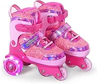 Nattork Patins infantis, 4 tamanhos ajustáveis, patins de três rodas para meninas de 3 a 7 anos com rodas divertidas e proteção de segurança - presente de aniversário para esportes internos e externos