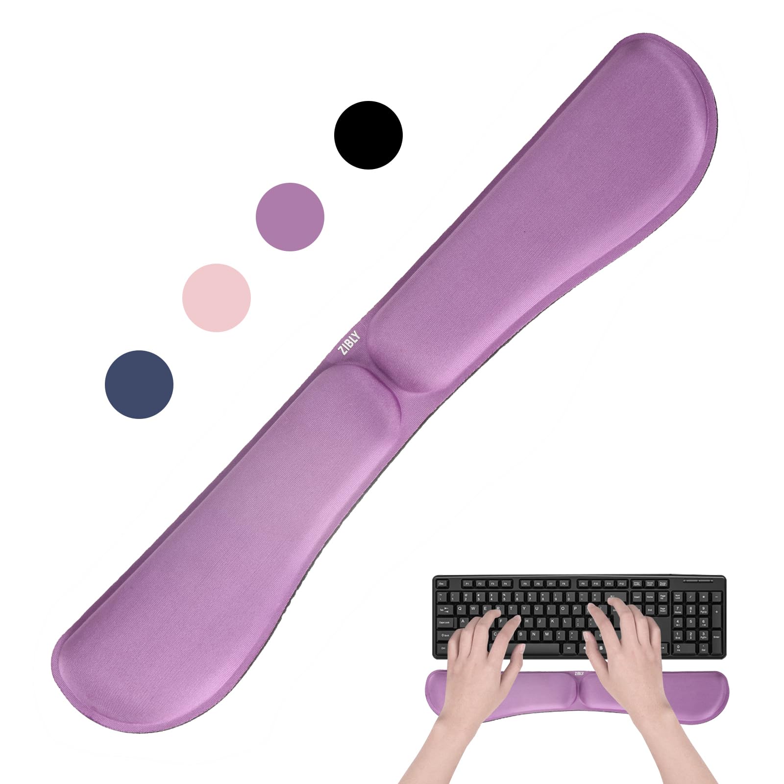 ZIBLY Ergonomic Keyboard Wrist Rest - Anti-Skid Non Slip - Memory Foam - Purple - Minimalist, 18 x 3.5 inches