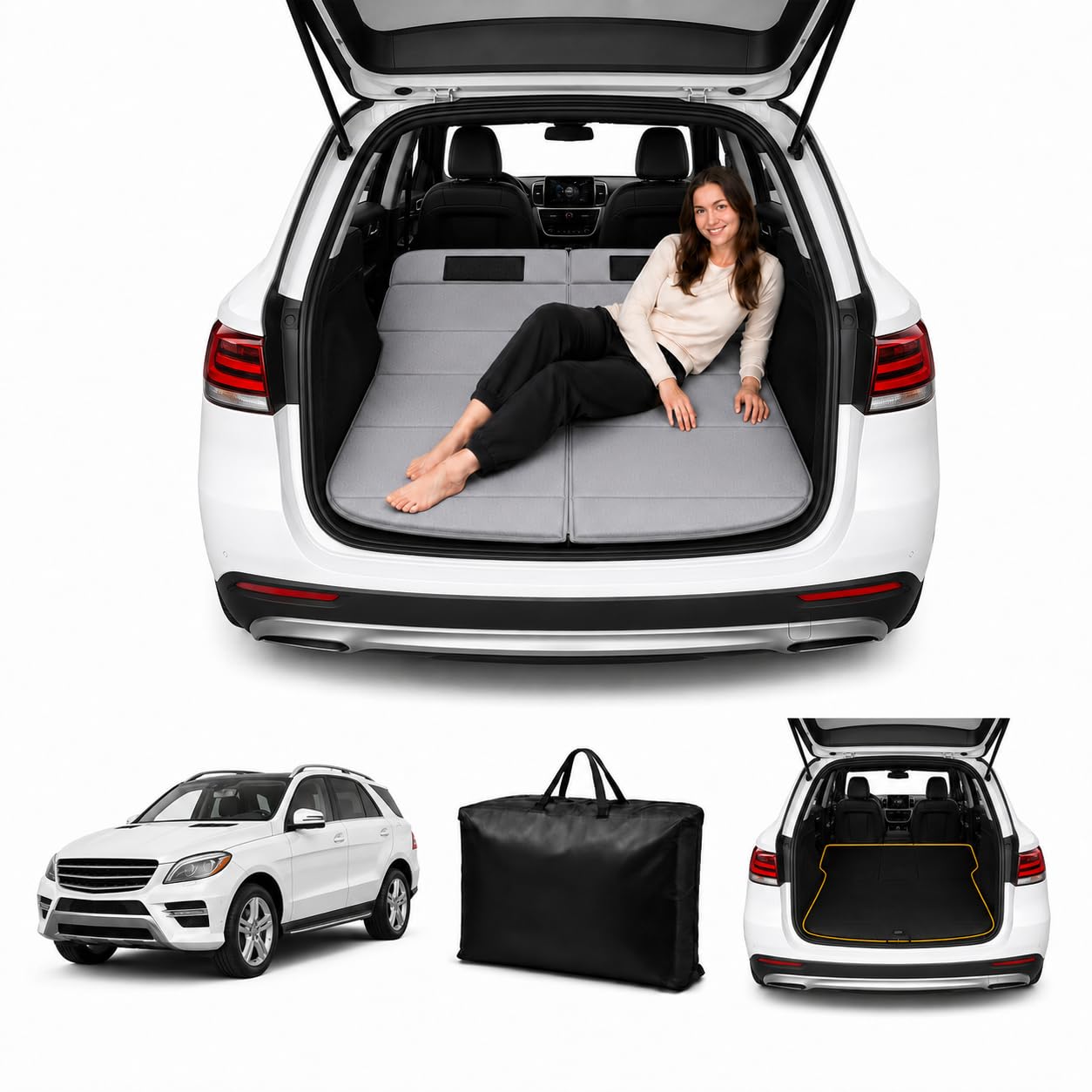 Car Mattress for GLE 2012–2015 M-Class, Upgraded Non-Inflatable Thickened Foam SUV Car Camping Mattress, Foldable Trunk Sleeping Pad Car Bed Mattress for Road Trips Camping Travel