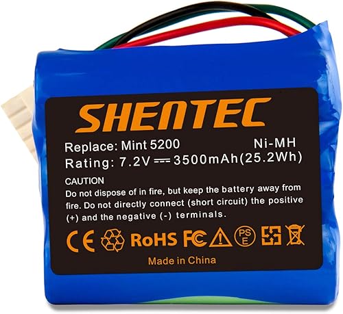 Miniatura 5 de Shentec Batería de repuesto de 7.2 V 3500 mAh compatible con iRobot Mint 5200 Braava 380 380T Mint 5200 5200B 5200C Robots de limpieza de suelo Ni-MH