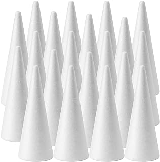FFchuanhe 20-Pack Craft Foam Cones (2.9X7.9in), White Polystyrene Cone Shaped Foam, Foam Tree Cones, for Arts and Crafts, ...