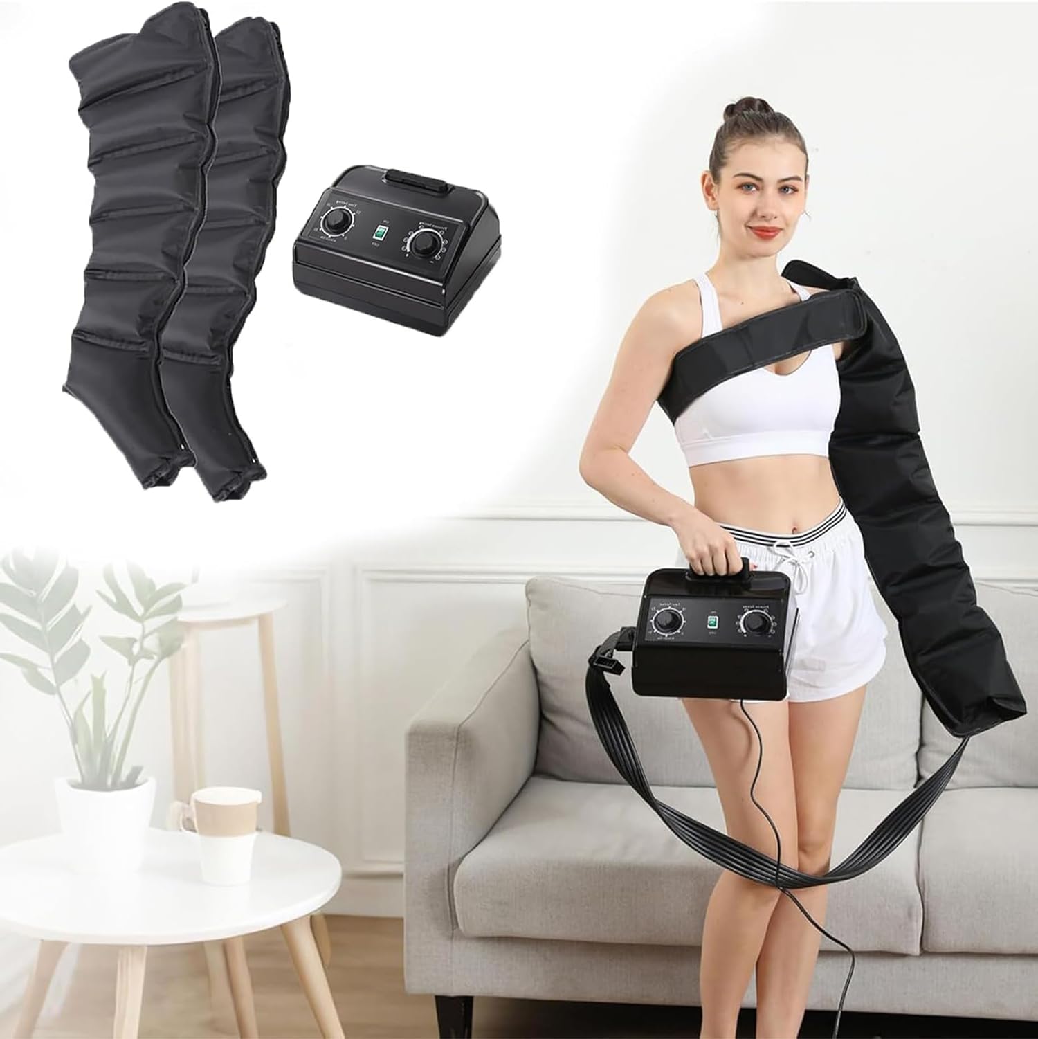 Massaggiatore ad Aria compressa per Polpacci, massaggiatore Elettrico ad Aria compressa, Braccia, Vita, Gambe, Terapia di Compressione linfodrenante a Sei camere, con Timer,A01,A2