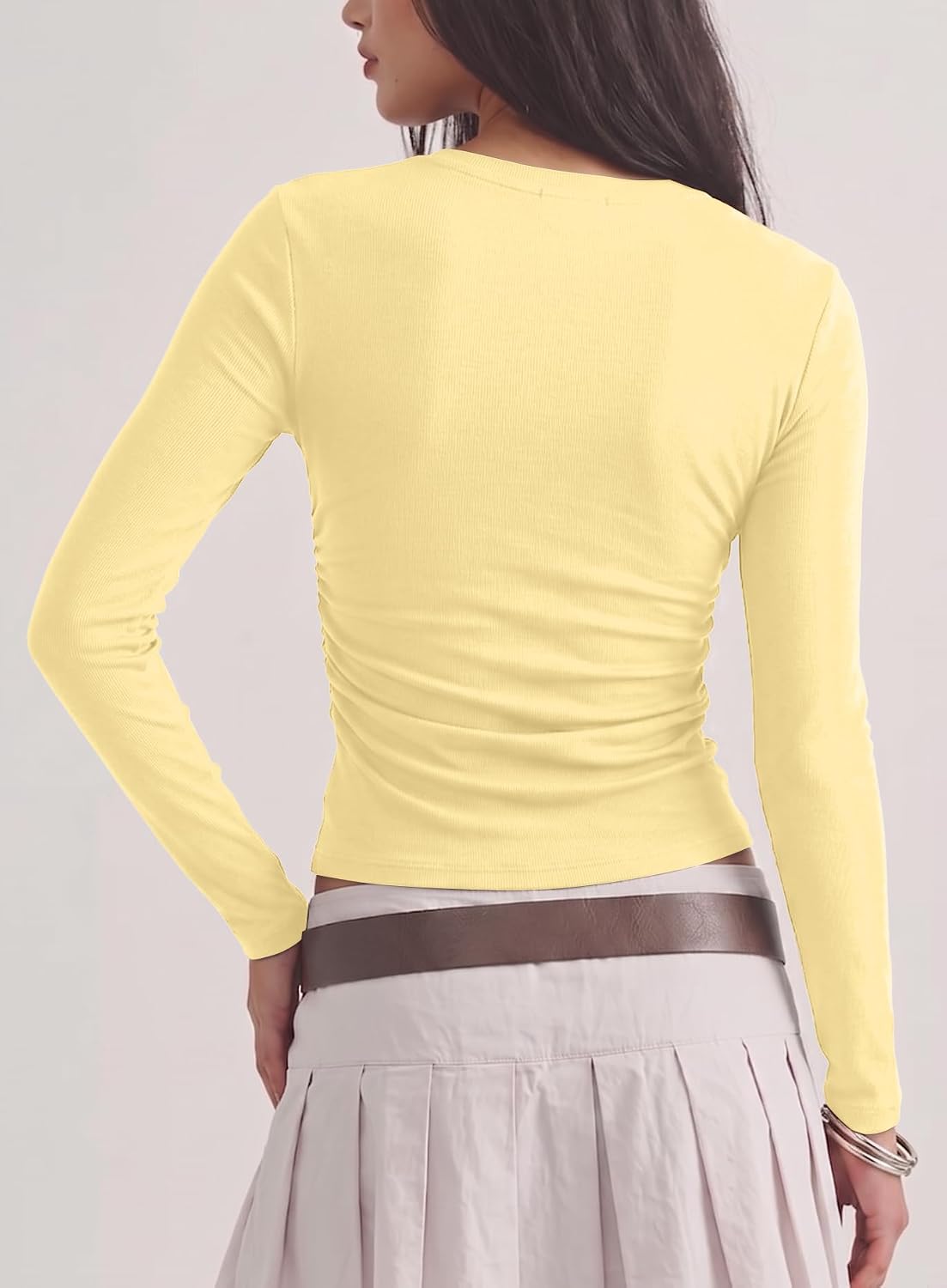 Darong Womens Long Sleeve Basic Shirt Crew Neck Ruched Fitted Fall Tops image 2